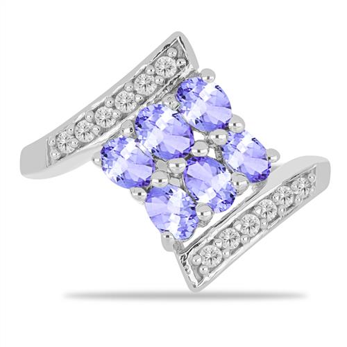 BUY 925 SILVER NATURAL TANZANITE WITH WHITE ZIRCON GEMSTONE RING